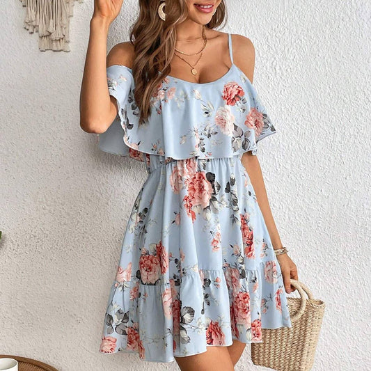 FLORAL WAISTLINE DRESS WITH RUFFLES