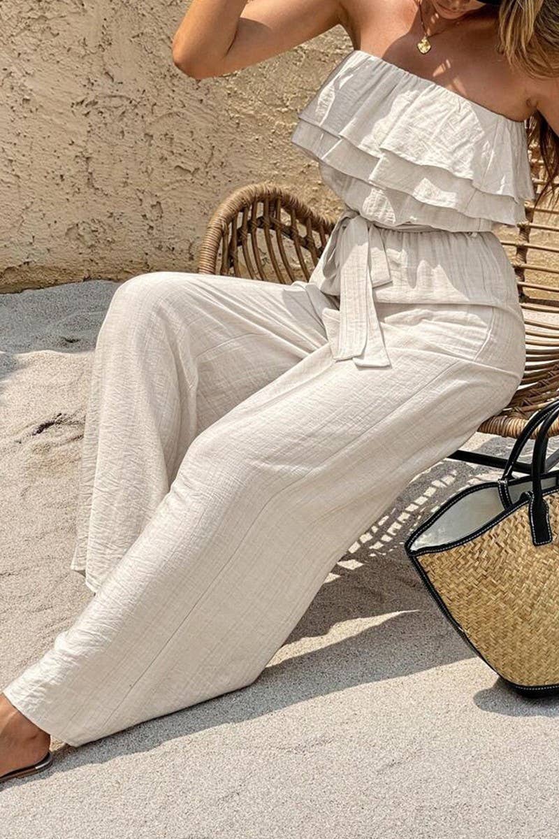 CWSBSSL0159_SUMMER SLEEVELESS RUFFLED LACE-UP JUMPSUIT