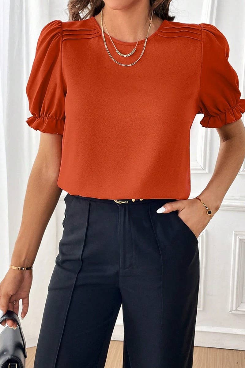 CWTTS1374_SUMMER FASHION TEMPERAMENT ROUND NECK SHIRT