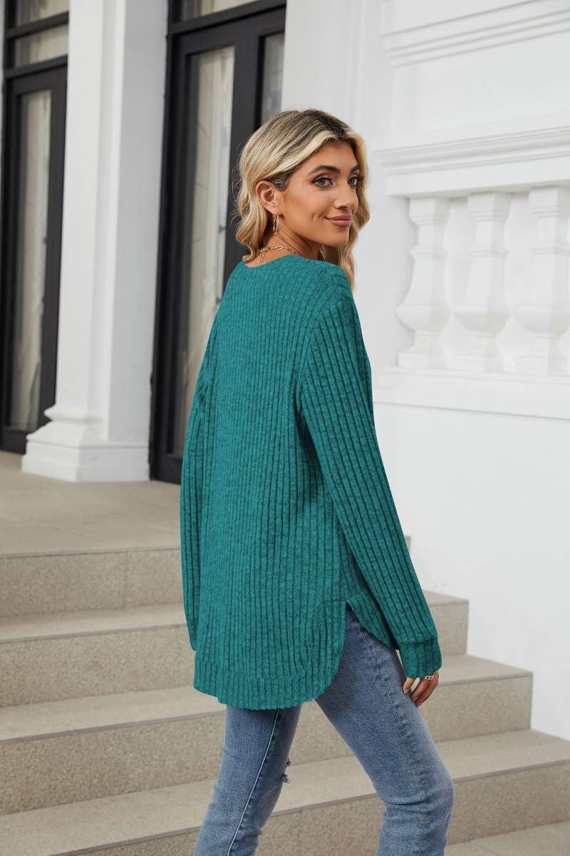 CWOSWL6562_CREW-NECK SOLID COLOR WOOLEN LONG-SLEEVED SWEATER
