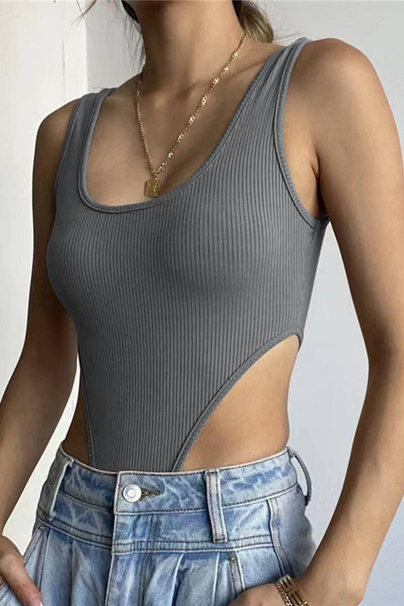 CWSBSSL0119_COTTON U-NECK VEST HIGH SLIT BODYSUIT