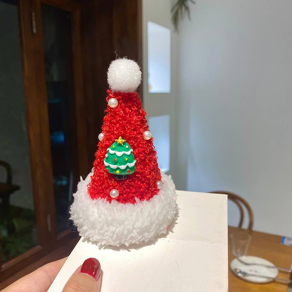 CUTE PLUSH CHRISTMAS PEARL HAT HAIRPIN HEADDRESS