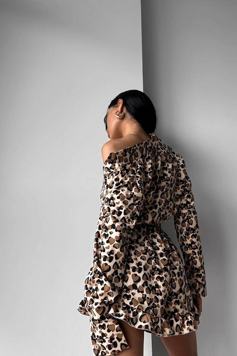 CWSPJ0389_LEOPARD PRINT LONG-SLEEVED VEST SHORTS PAJAMA SET