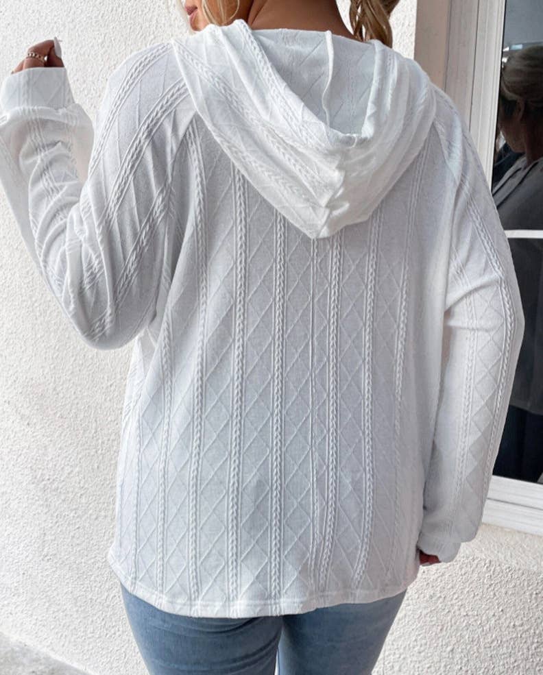 CASUAL JACQUARD LOOSE SOLID COLOR HOODIE