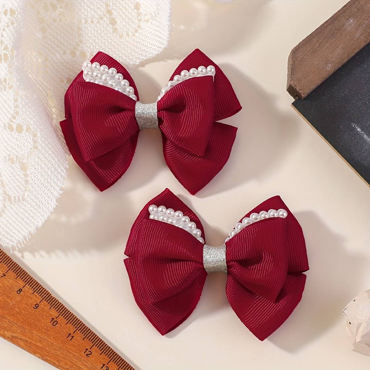 Handmade Glitter Bow Hair Clip Set for Girls