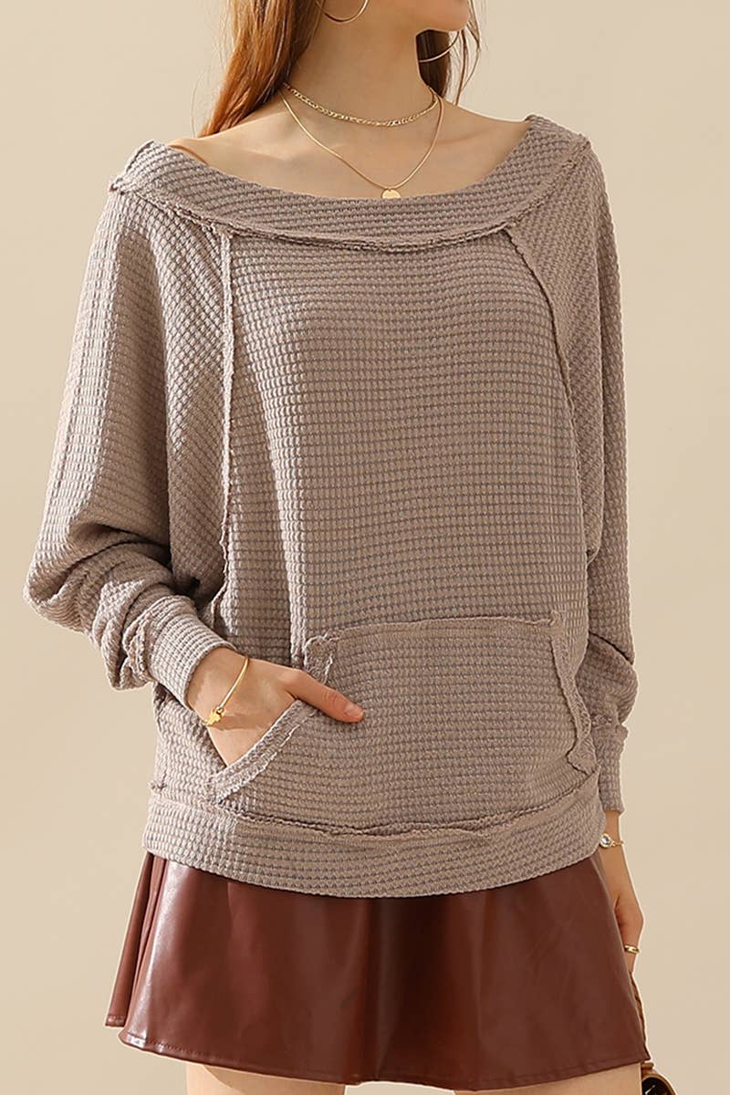 CWTTL1098_BOAT NECK PULLOVER SWEATER POCKETED KNIT TOP