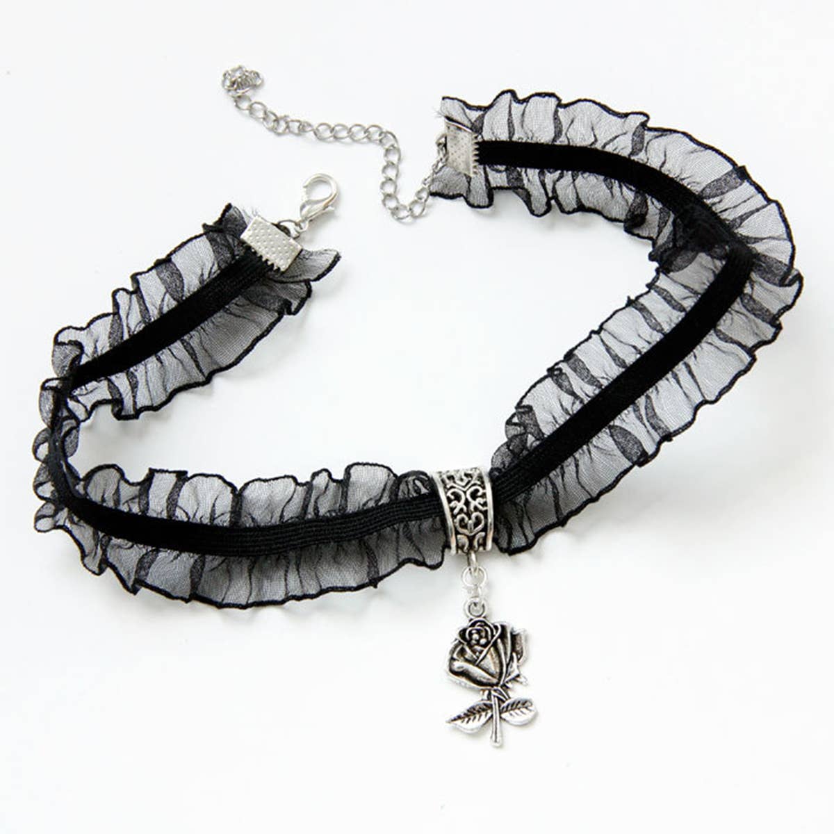 HALLOWEEN LACE ROSE PENDANT SHORT CLAVICLE CHAIN