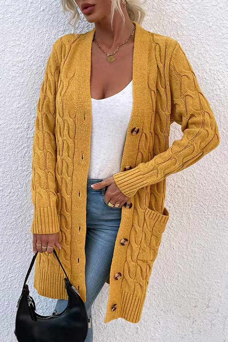 CWOCAL00832_SINGLE-BREASTED CASUAL KNITTED CARDIGAN JACKET