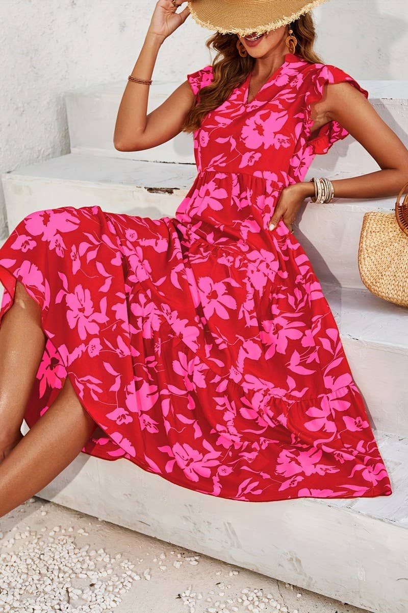 CWDMD1881_RUFFLED SLEEVELESS PRINTED DRESS
