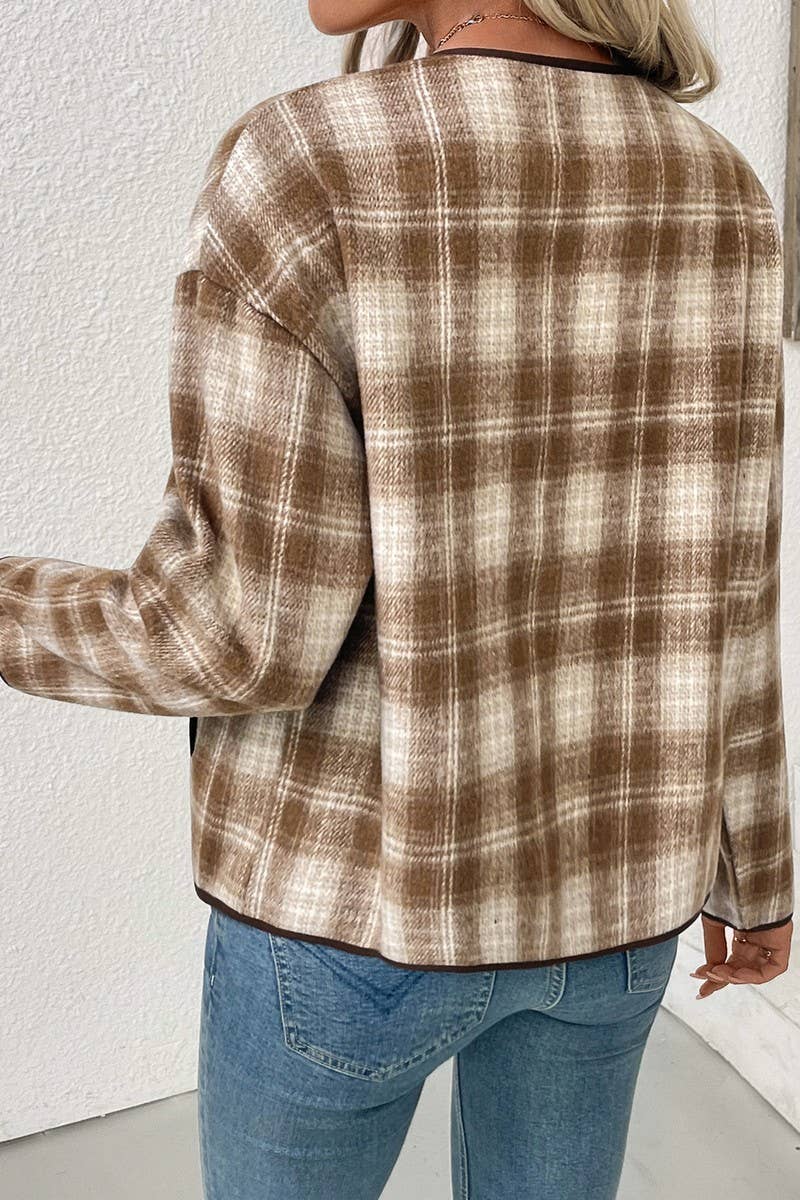 CWOCO00174_CASUAL LOOSE PLAID SHORT CARDIGAN JACKET