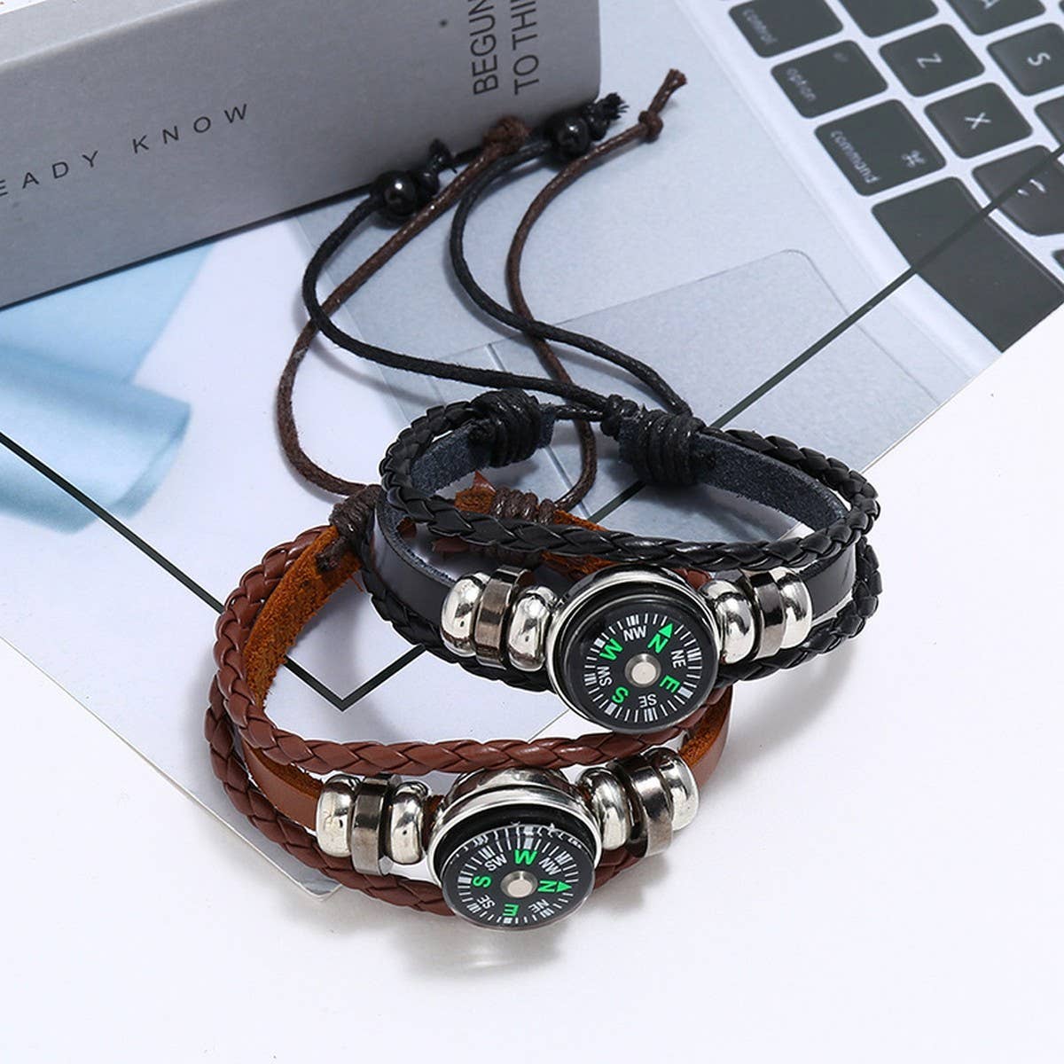 MULTI-LAYER BRAIDED BEADED COWHIDE BRACELET