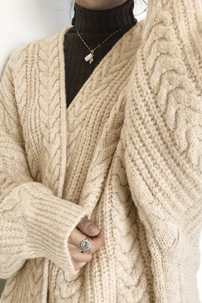 CWOCAL2364_CABLE KNIT LONGLINE LOOSE CARDIGAN SWEATER