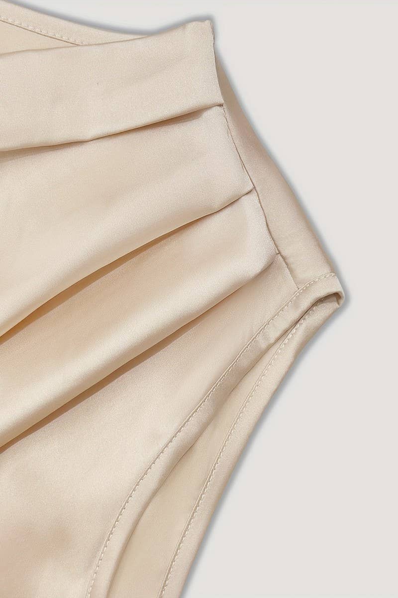 CWSTB2130_SATIN SLEEVELESS TOP & PLEATED SKIRT SET