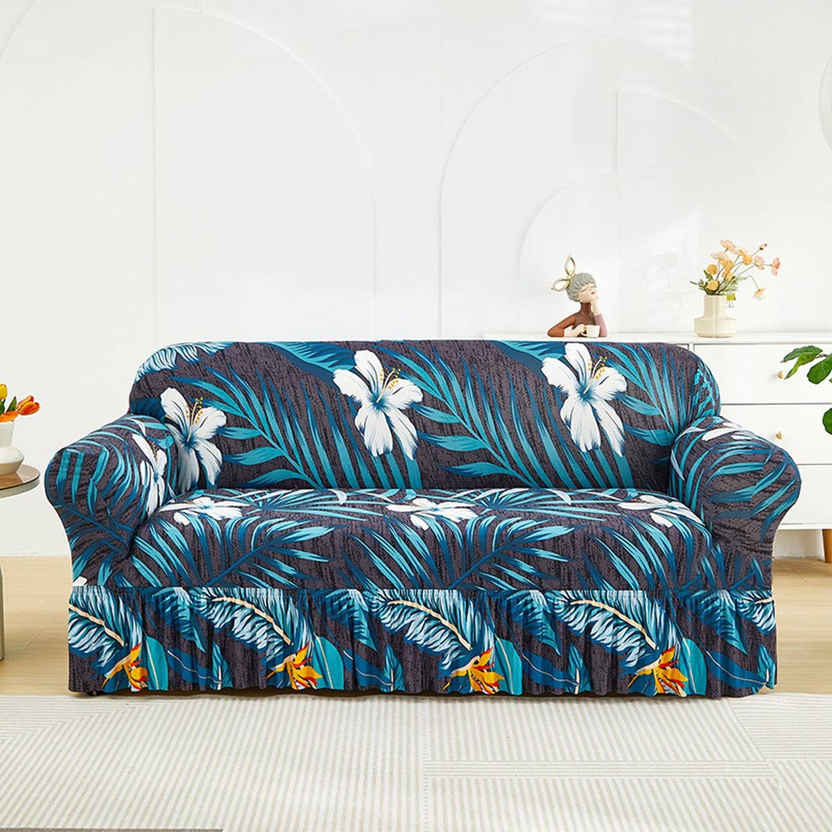 Floral Skirted Sofa Cover, Stretch & Full Fit