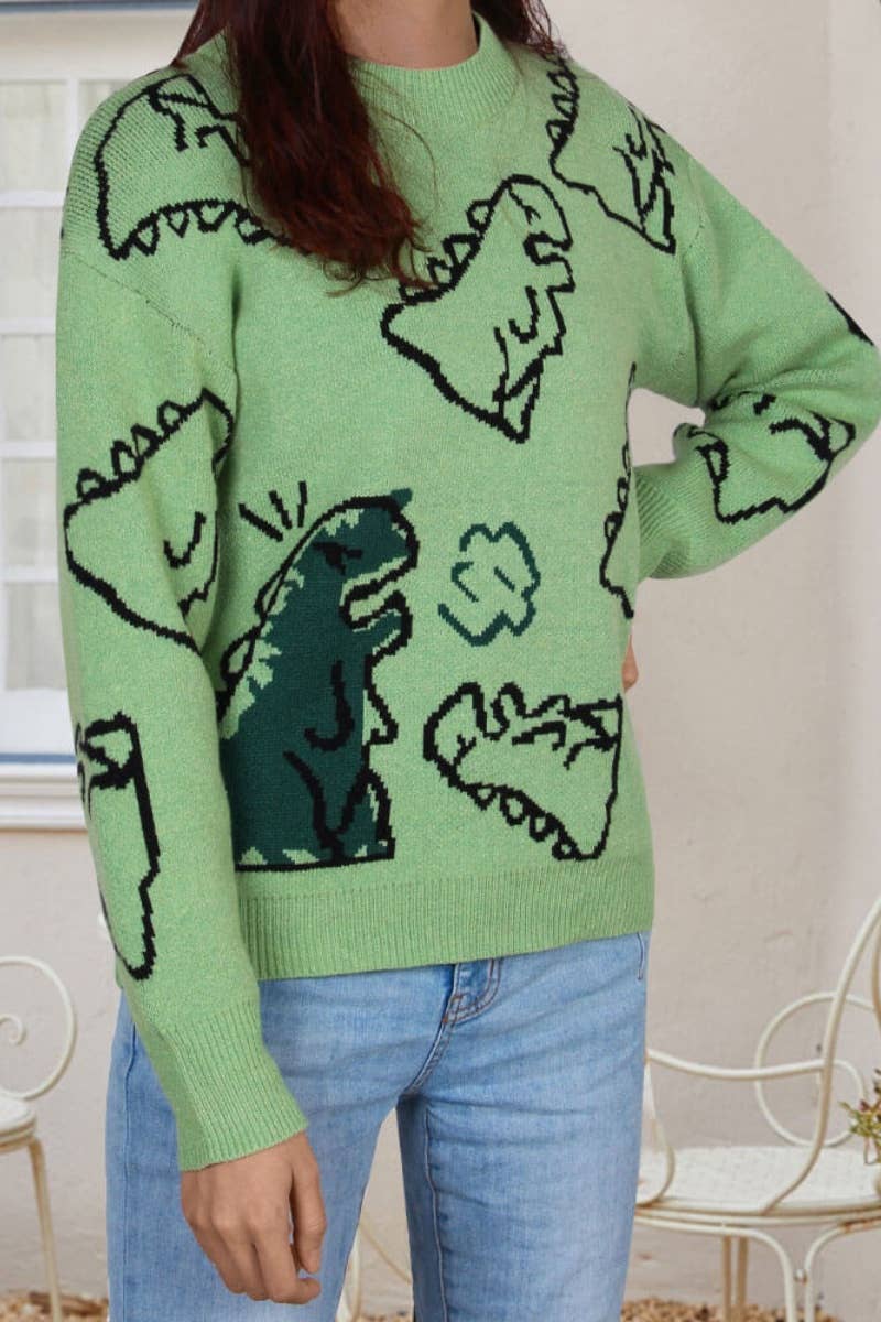 CWOSWL5171_WINTER KNITTED DINOSAUR LONG-SLEEVED SWEATER