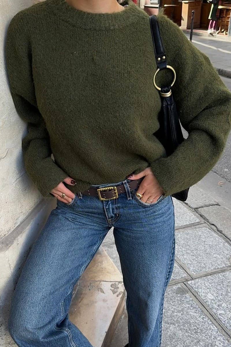 CWOSWL07523_SOLID COLOR LONGSLEEVED KNITTED PULLOVER SWEATER