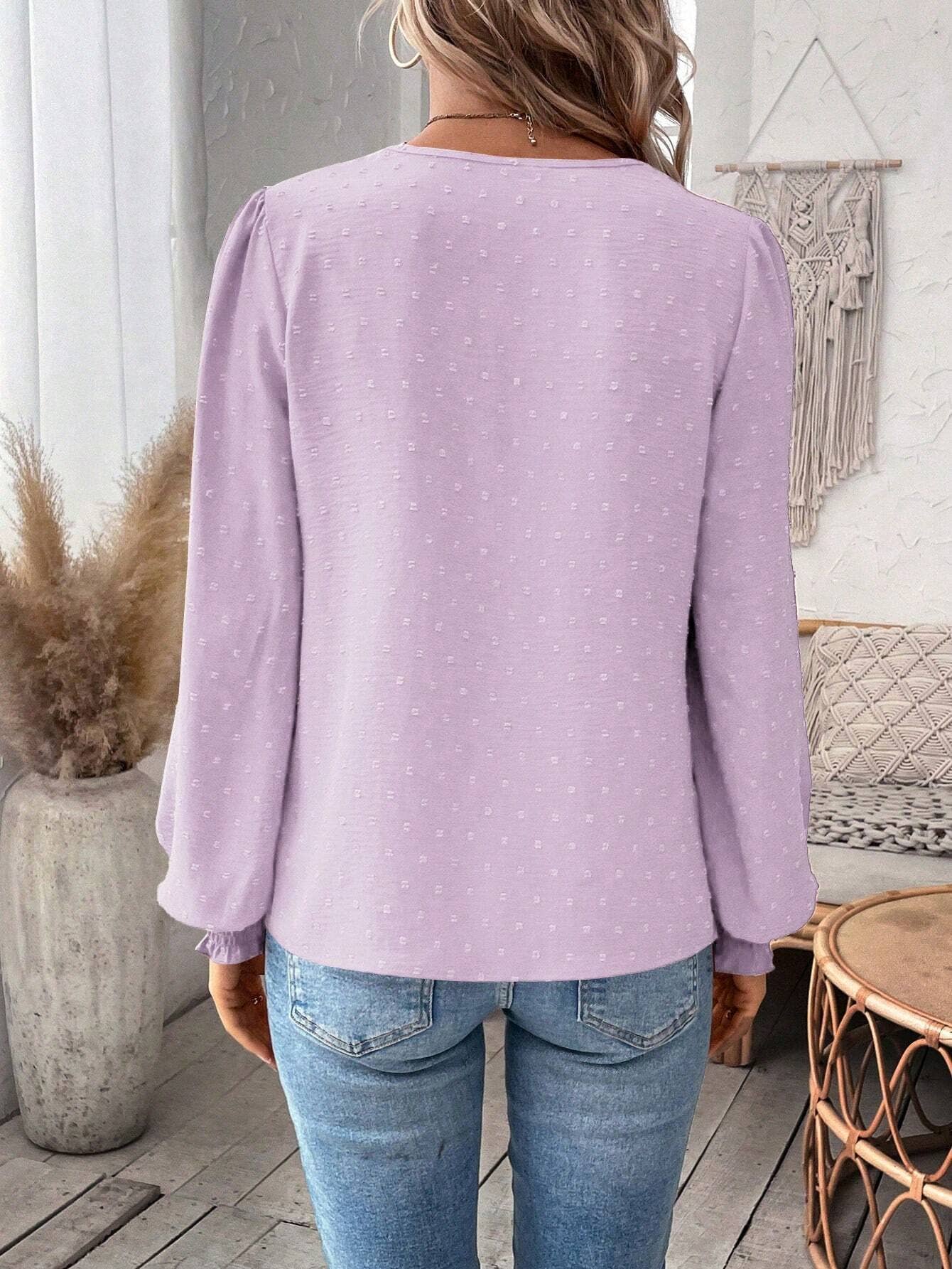 Fashion V-neck lace long sleeve casual T-shirt