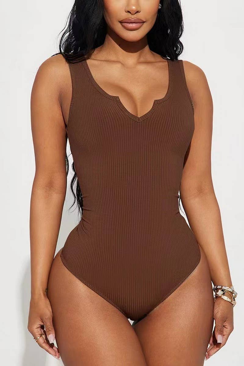 CWSBSSL0118_SOLID COLOR SLIM FIT SMALL V-NECK VEST BODYSUIT