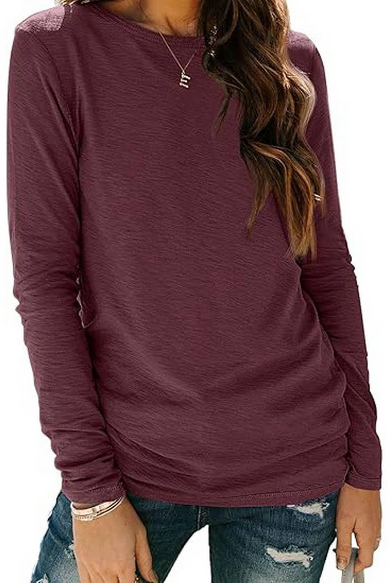 CWTBLL01154_ROUND NECK LONG SLEEVE COTTON SLIM TEE