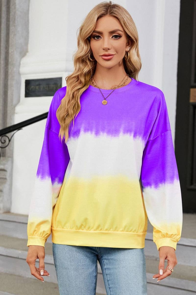 CWTBLL2829_CREW-NECK COLOR GRADIENT LONG-SLEEVED HOODIE