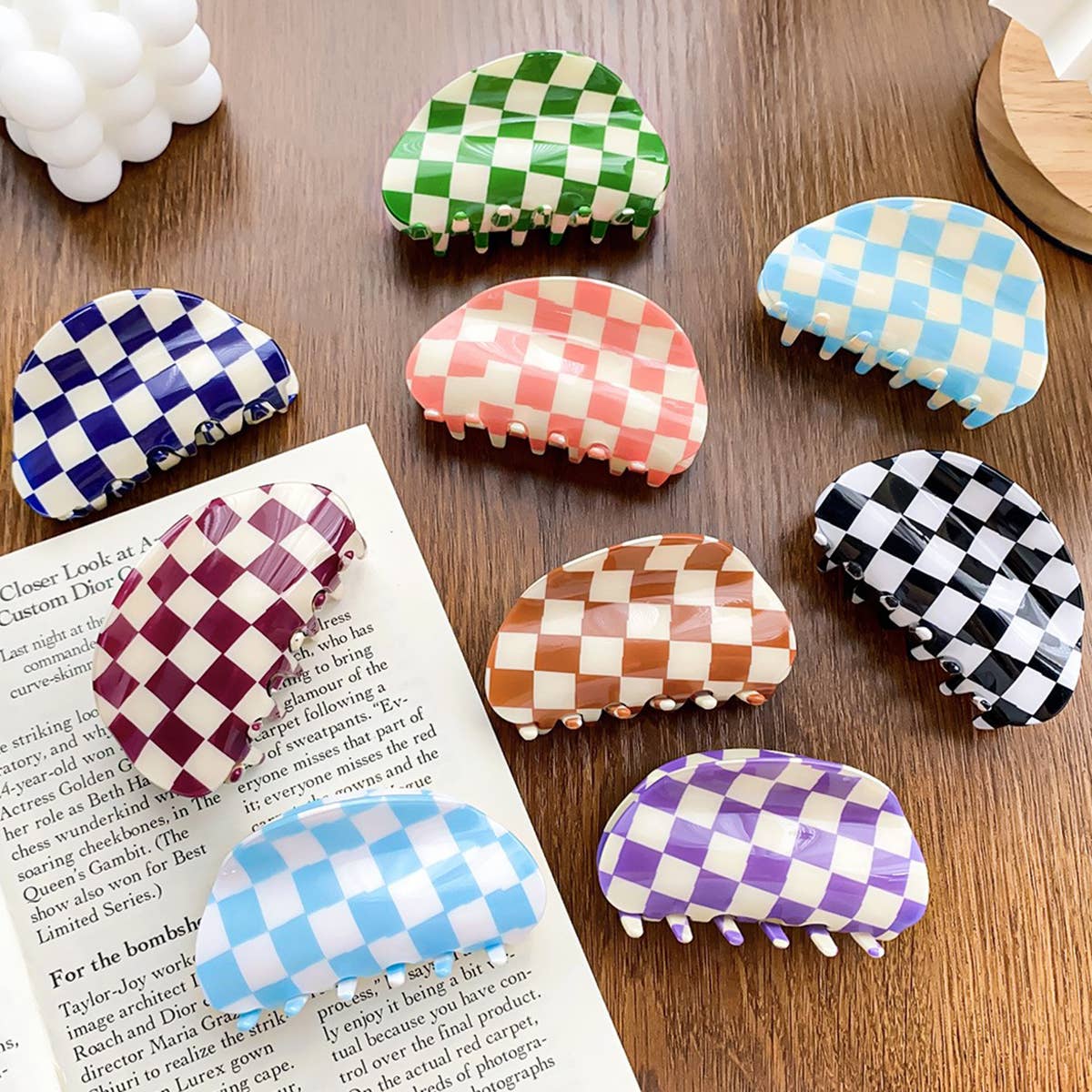 3.23"CHECKERED HAIR CLAW CLIP_CWAHA0313