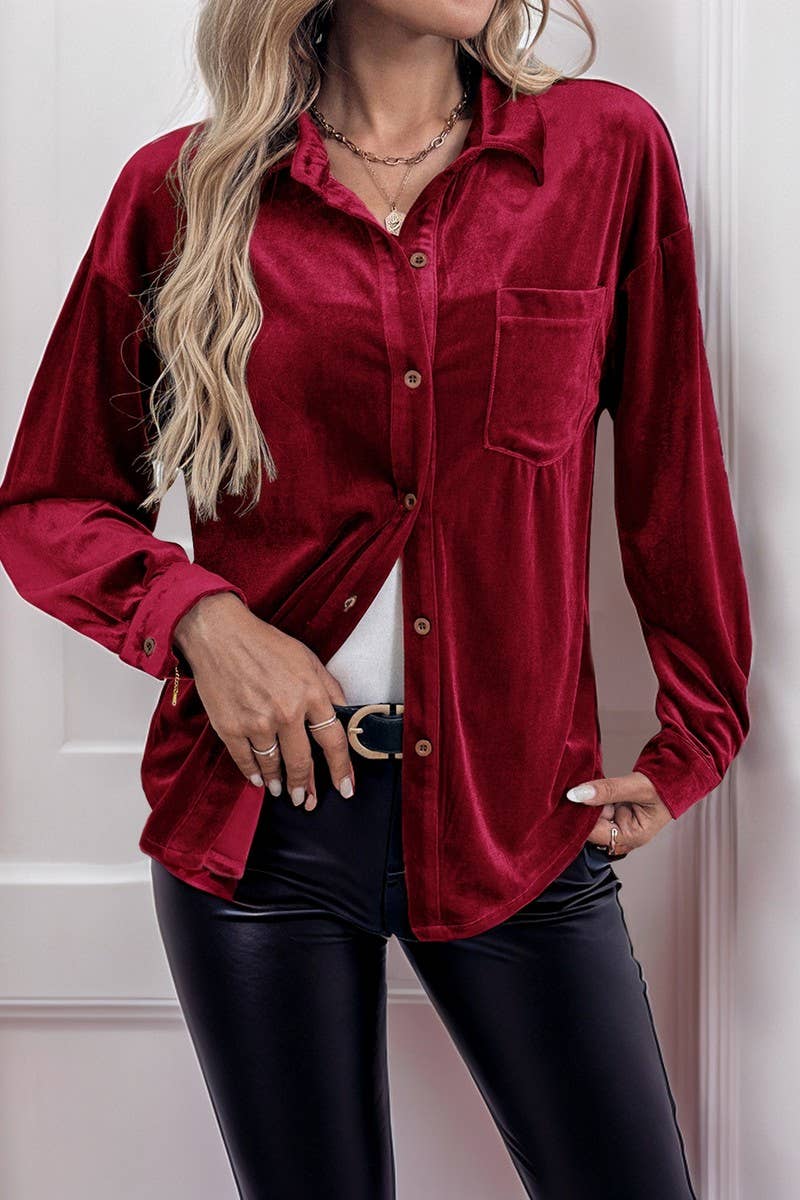 CWTBLL3702_AUTUMN CASUAL SOLID COLOR SINGLE BREASTED SHIRT