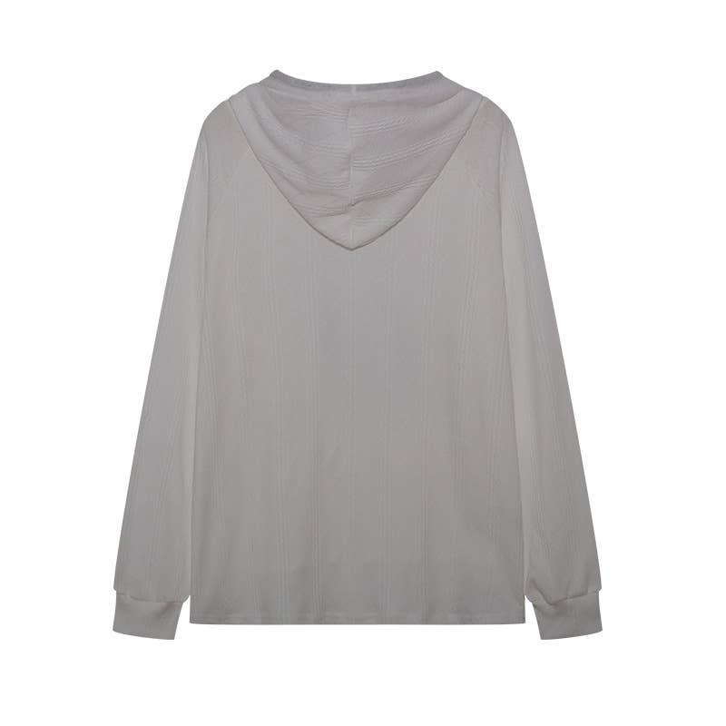 CASUAL JACQUARD LOOSE SOLID COLOR HOODIE