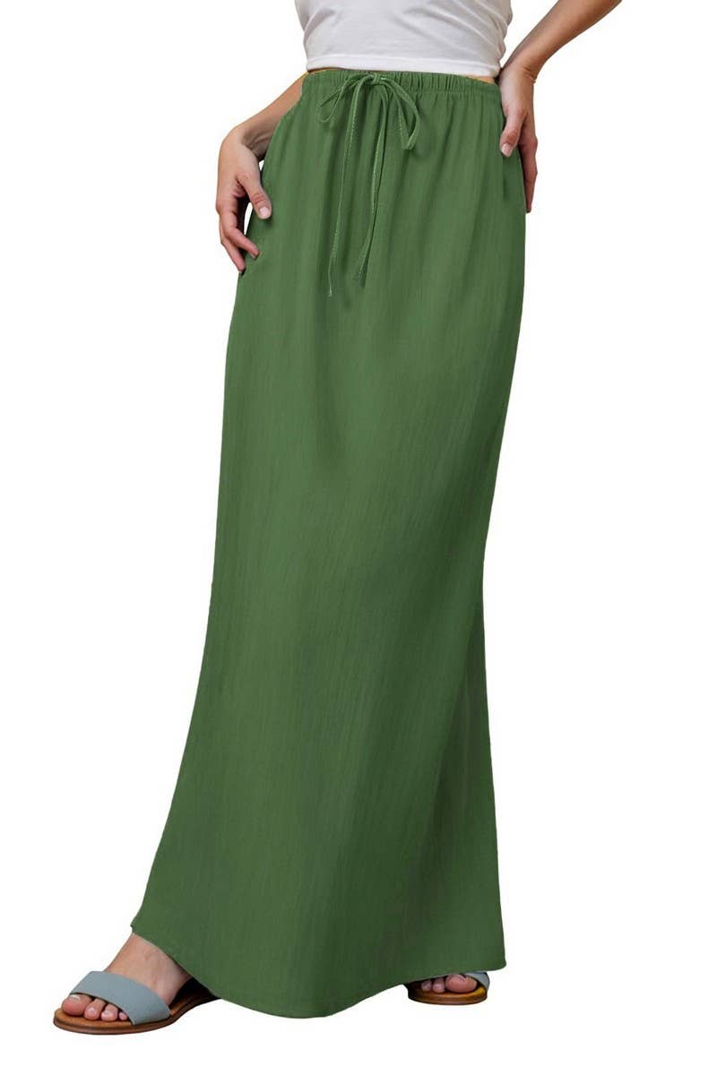 CWBLS0556_SOLID COLOR DRAWSTRING ELASTIC WAIST SKIRT