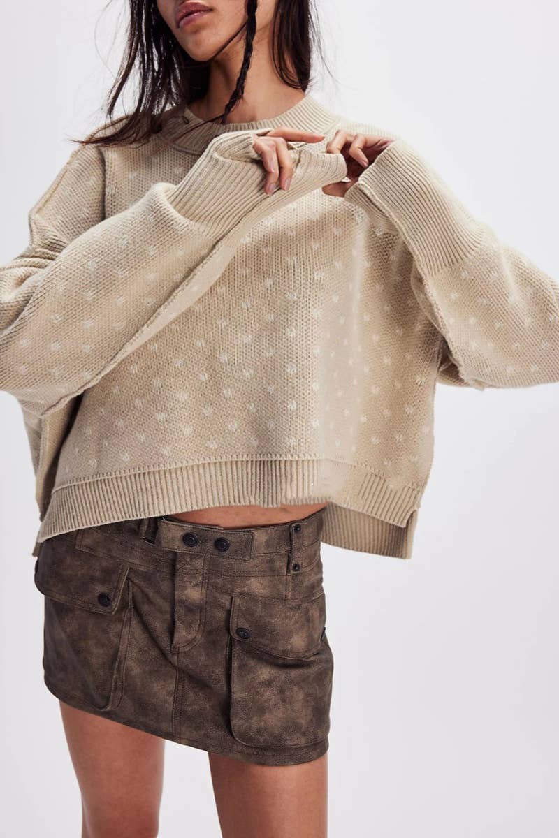 CWOSWL5844_KNIT SHORT BUTTERFLY JACQUARD LONGSLEEVED SWEATER