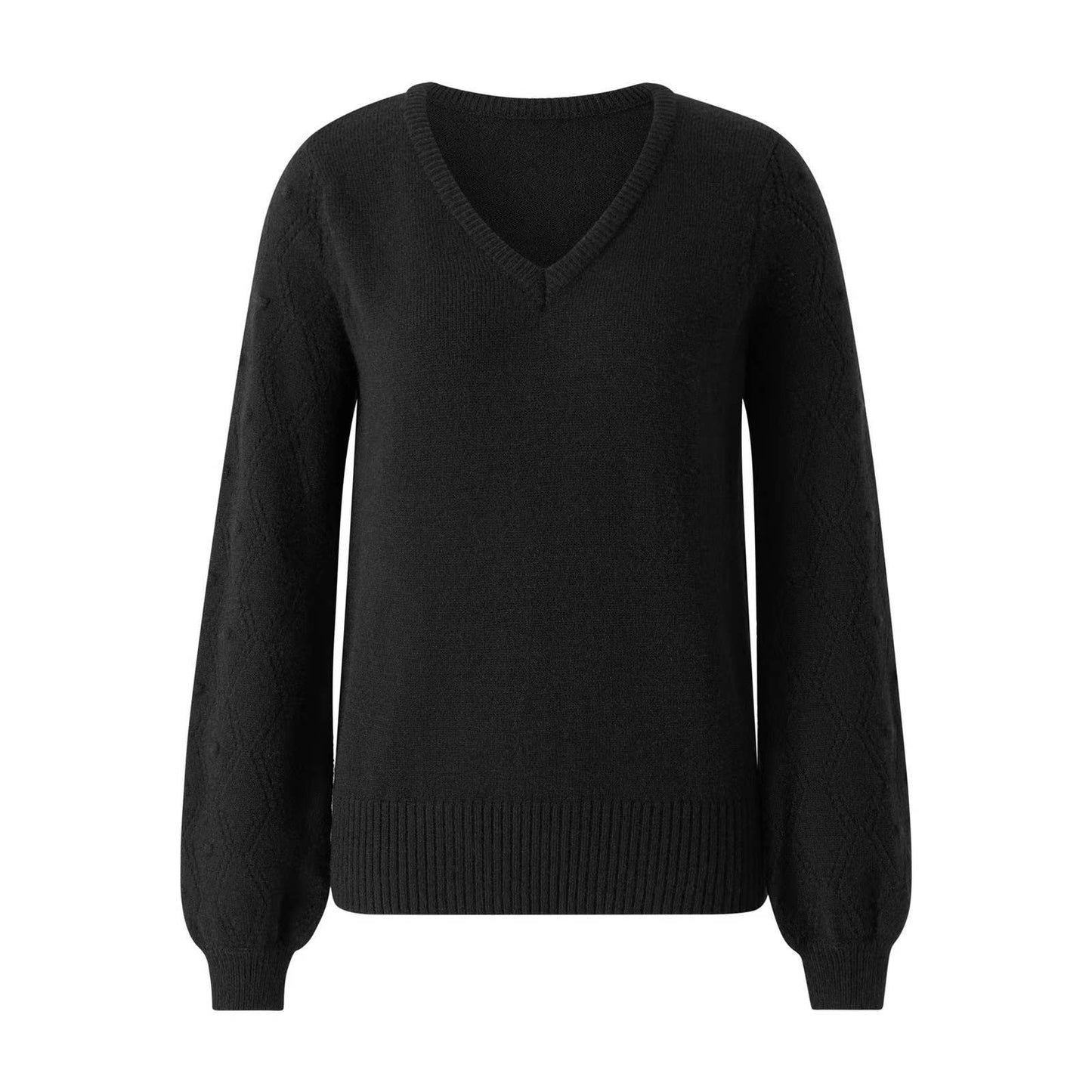 COMFORTABLE SOLID COLOR CASUAL V-NECK SWEATER