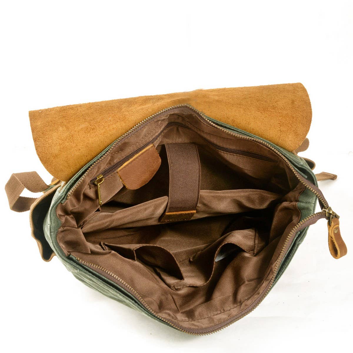 Unisex Waxed Canvas Laptop Backpack with Leather_CWAB5535