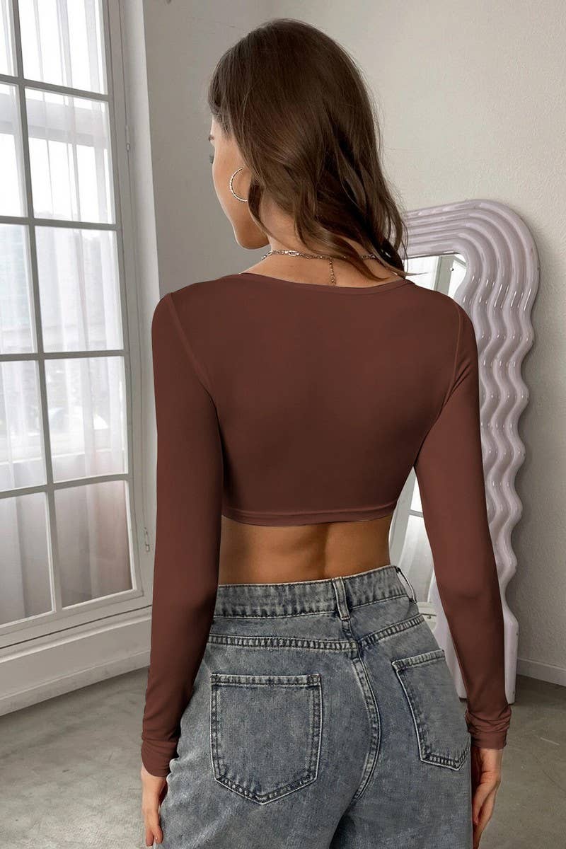 CWTBLL2719_SHORT HIGH-ELASTIC LONG-SLEEVED T-SHIRT TOP