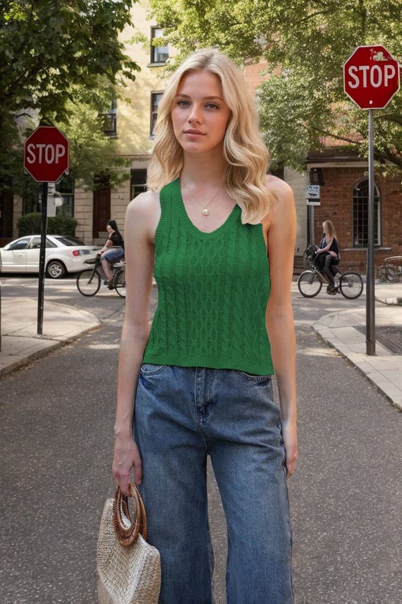 CWOV0681_SOLID COLOR V-NECK KNITTED VEST TOP