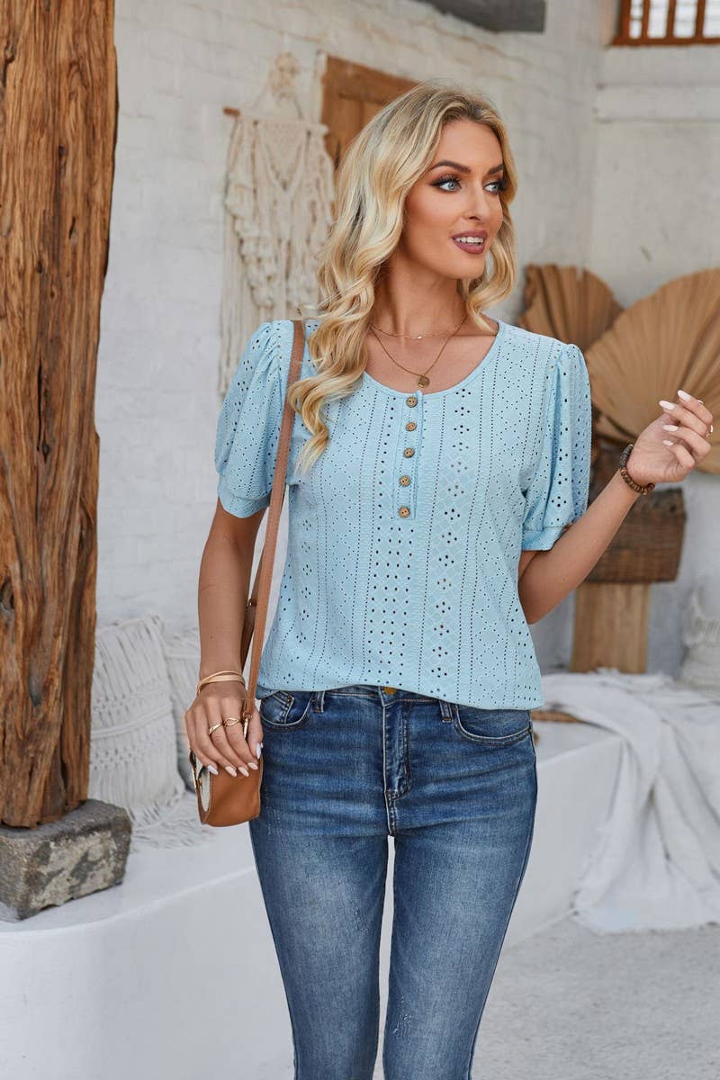 CWTTS00715_SUMMER SHORT-SLEEVED CASUAL CREW NECK TOP