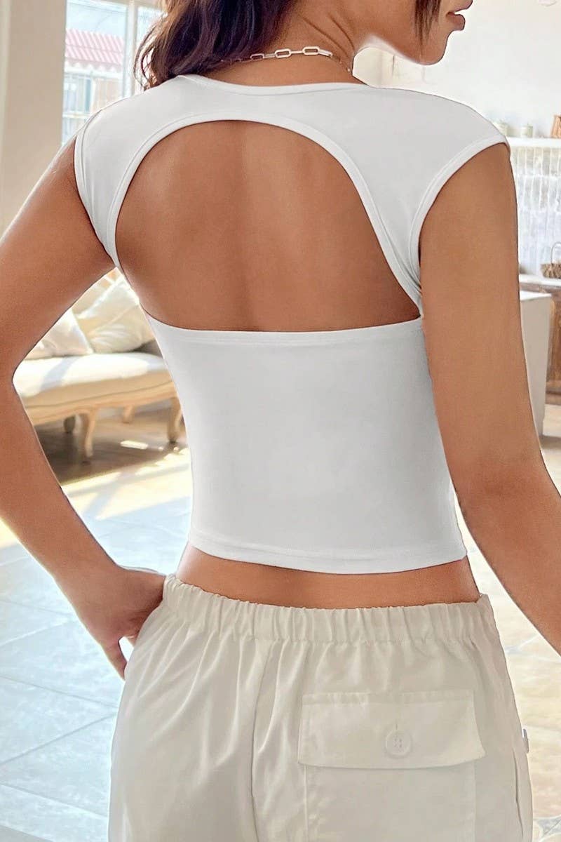 CWTTK1132_RUCHED FRONT BACKLESS SLIM FIT TANK TOP