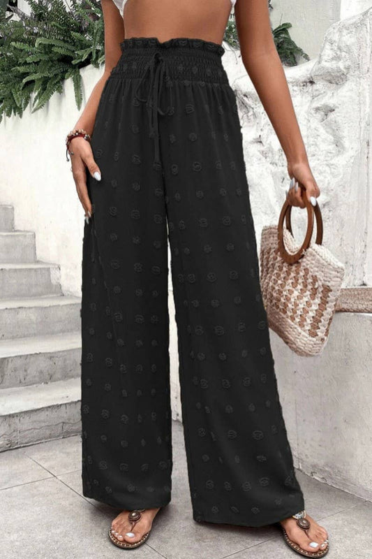 CWBLP0686_HIGH WAIST JACQUARD WIDE LEG CASUAL LONG PANTS
