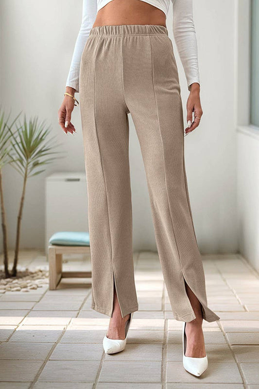 CWBLP2149_SOLID HIGH WAIST SPLIT STRAIGHT PANTS