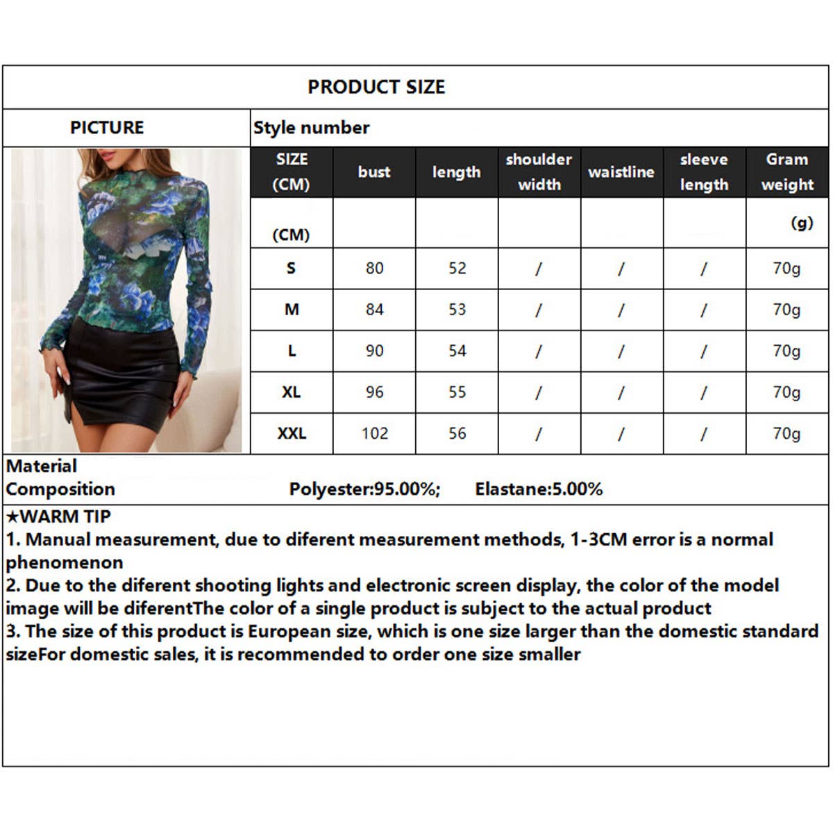 SEMI SHEER FLORAL PRINT MESH MOCK NECK TOP