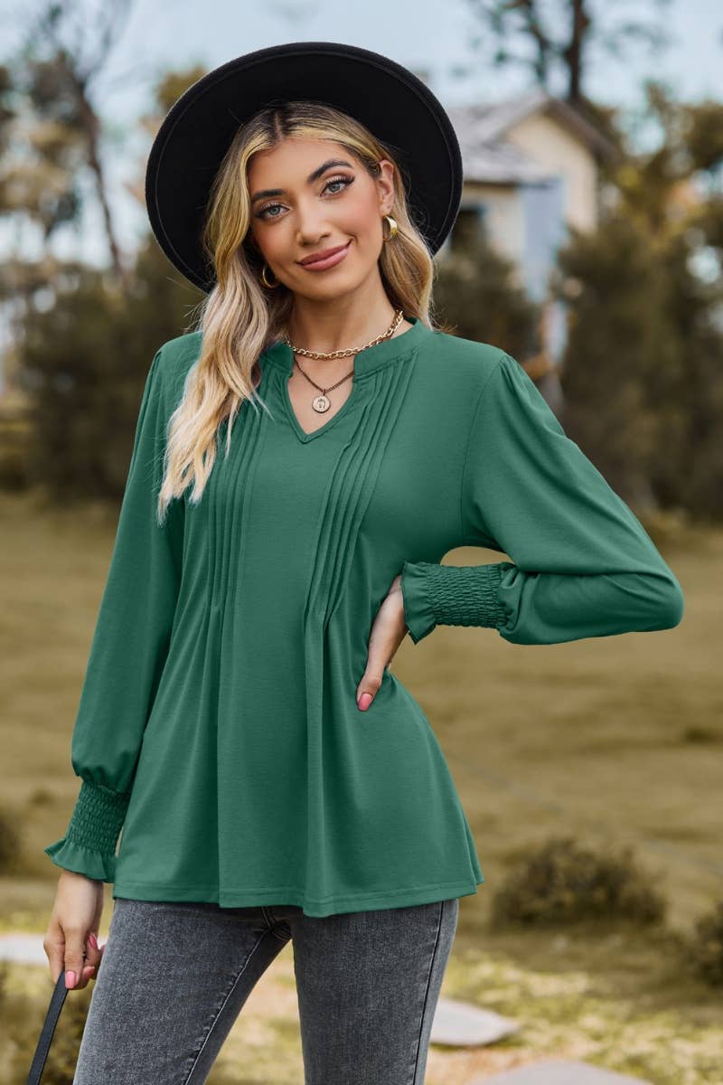 CWTBLL2709_FALL STRETCH V-NECK LONG-SLEEVED TOP