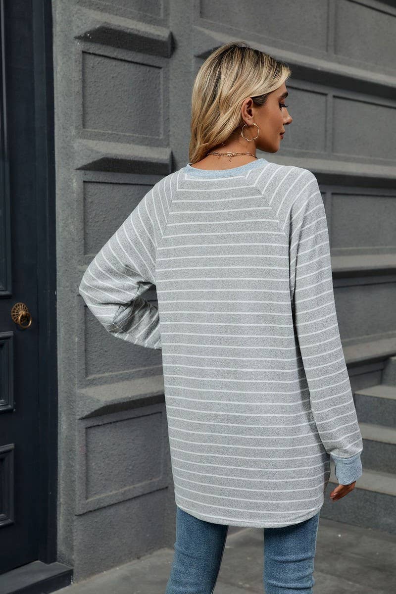 CWTBLL2360_STRIPED CONTRAST POCKET MID-LENGTH SWEATSHIRT
