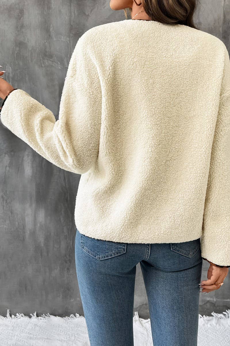 CWOCO00175_CASUAL LEOPARD PRINT CONTRAST CREW NECK JACKET