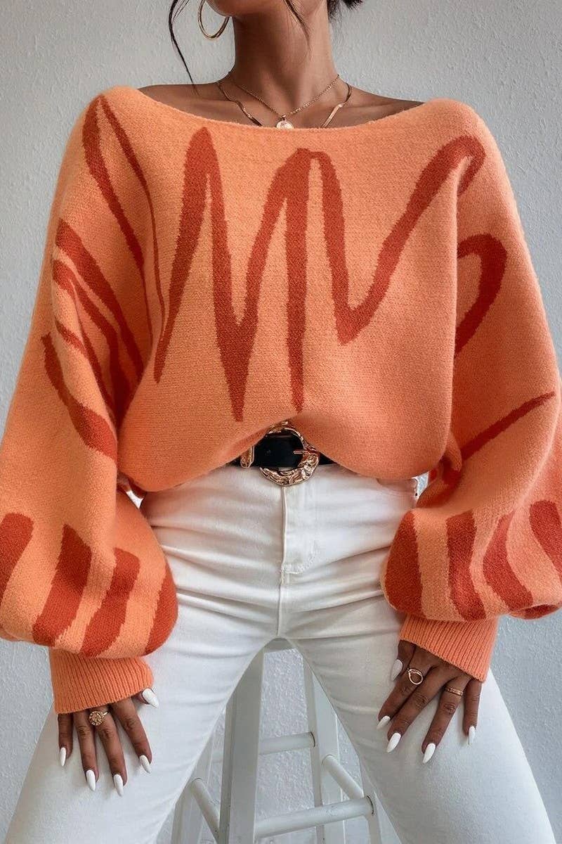 CWOSWL6264_BALLOON SLEEVE LOOSE KNIT PULLOVER SWEATER