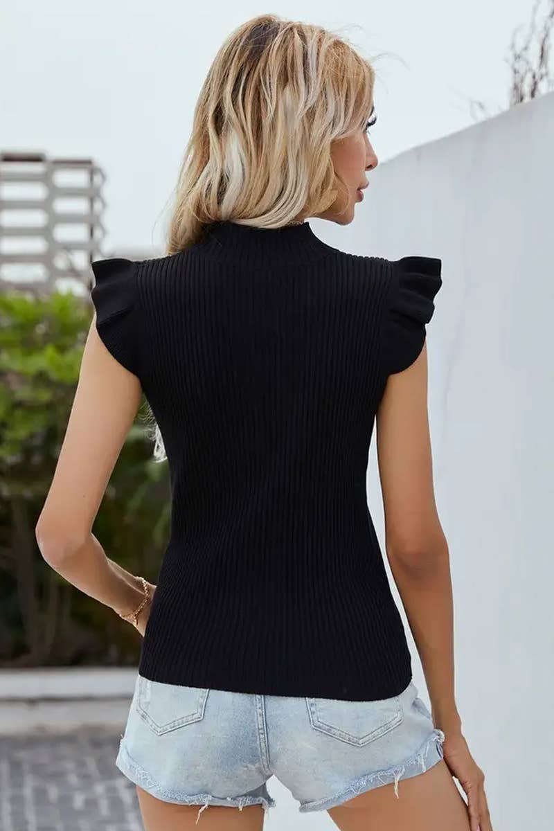 CWTBLS1753_SUMMER ROUND NECK SLIM FIT PLEATED RIBBED PULLOVE