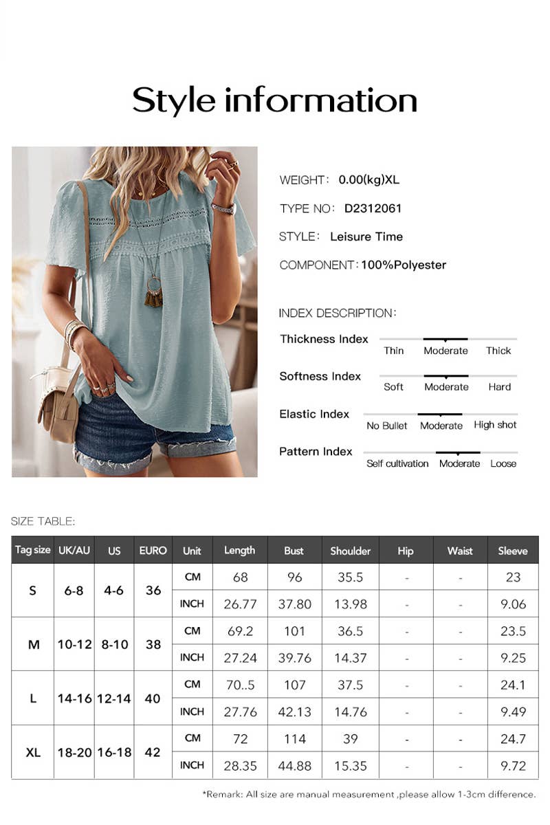 CWDSD8927_CASUAL SOLID COLOR ROUND NECK SHORT SLEEVE TOP
