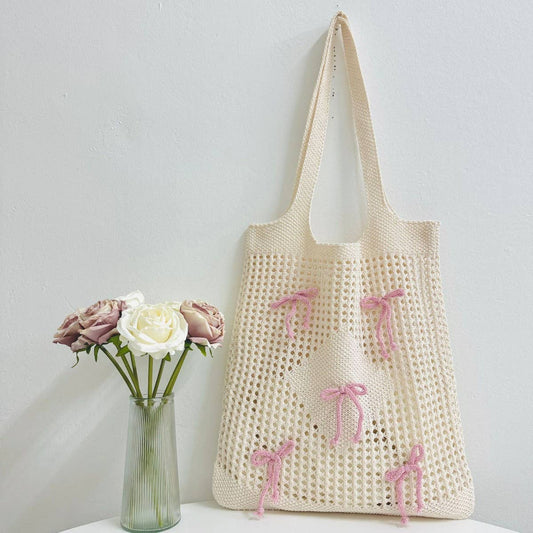 CWAB5058_SIMPLE BOW ELEMENT KNITTED SHOULDER BAG