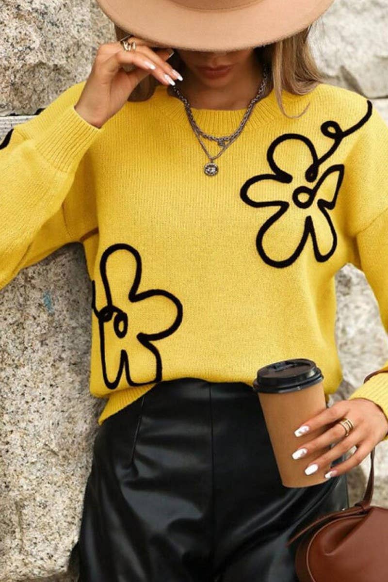 CWOSWL07304_3D FLORAL EMBROIDERED CREWNECK KNIT SWEATER