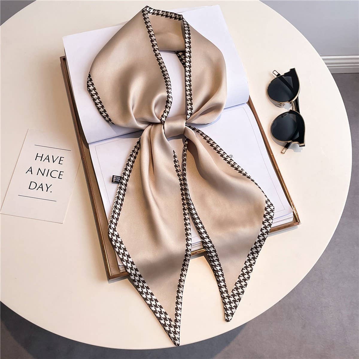 NARROW RIBBON ANGLED PRINTED SILK  HEAD SCARF