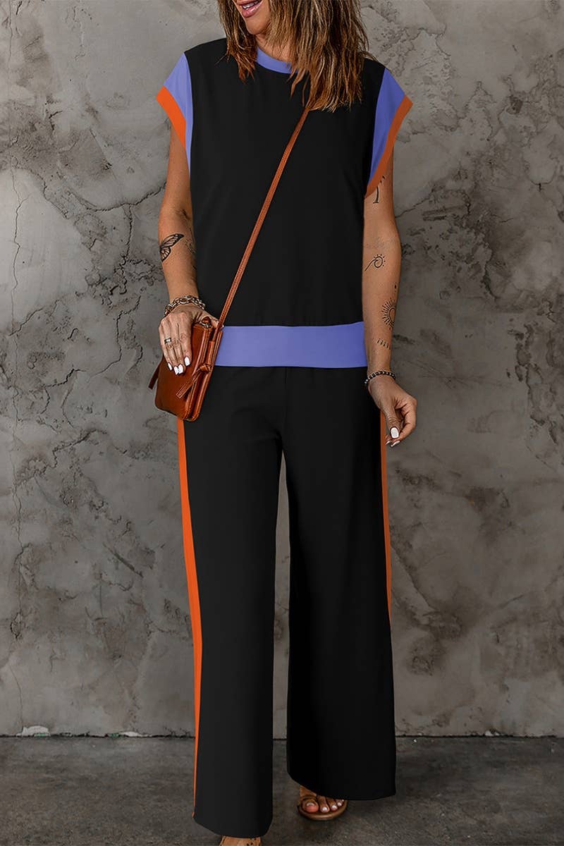 CWSS0701_CASUAL SLEEVELESS TOP CAPRI TROUSER SUIT