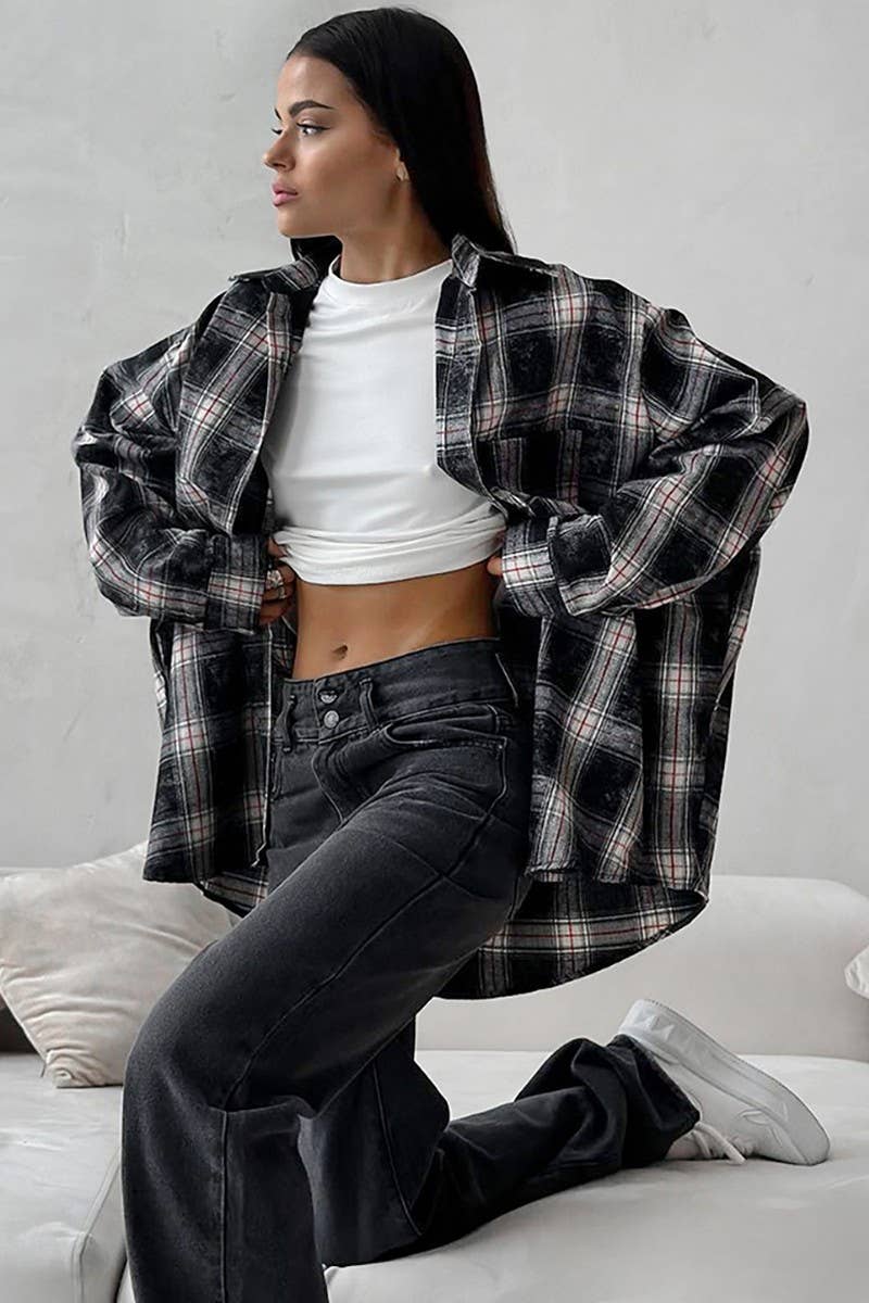 CWTBLL00627_RETRO PLAID CASUAL LONG-SLEEVED SHIRT