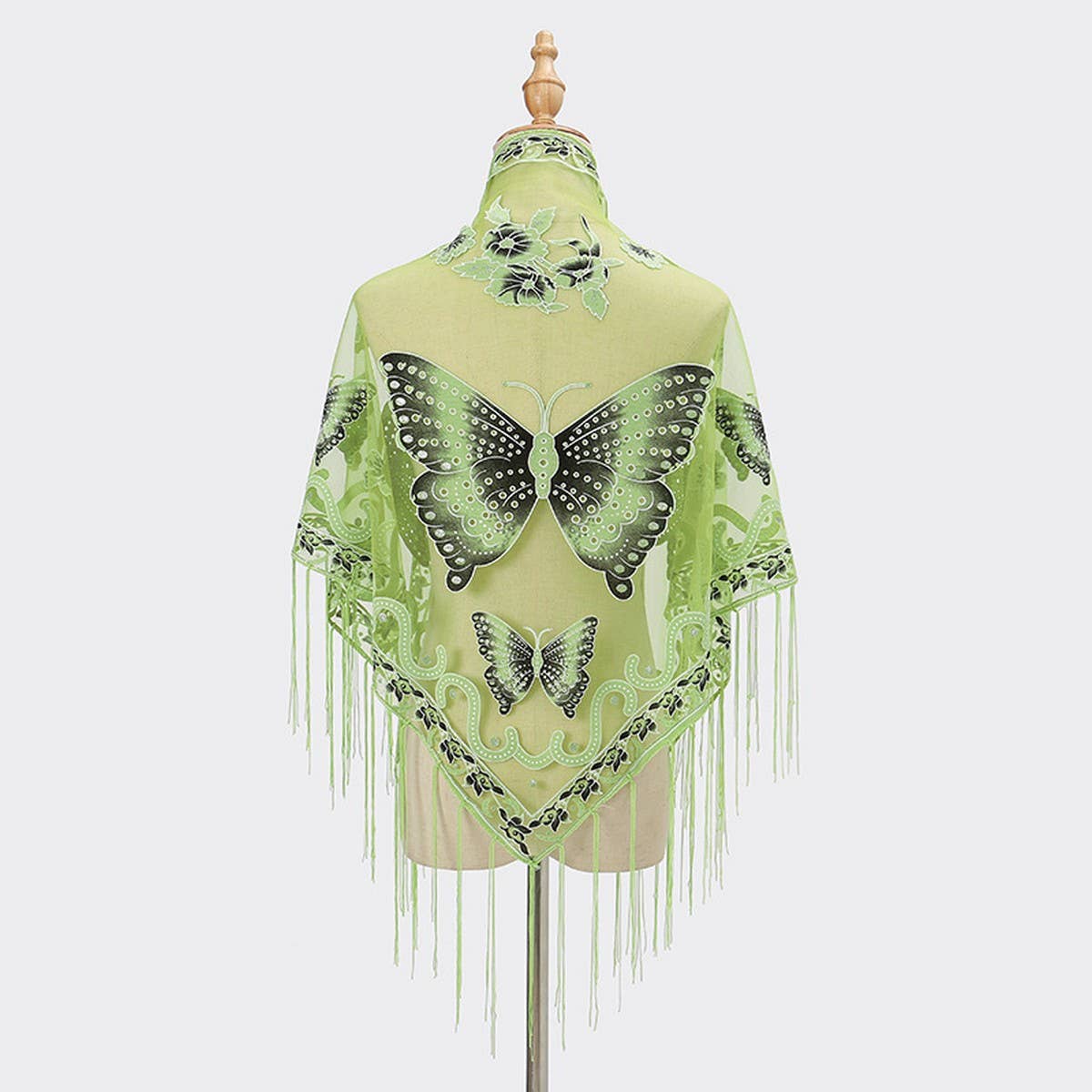 LACE BUTTERFLY EMBROIDERED TRIANGLE SHAWL